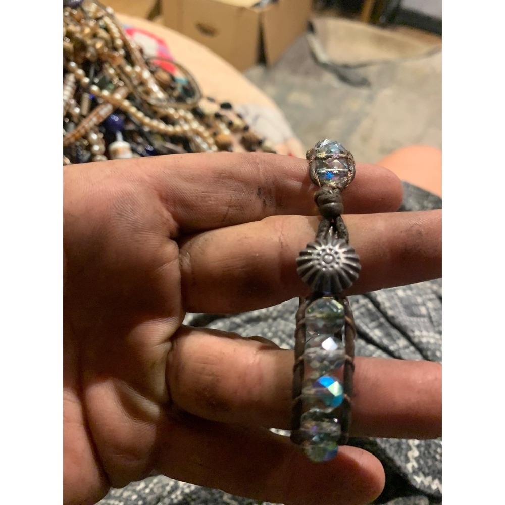 Vintage Silver Crystal Beaded Bracelet with Sunburst Charm